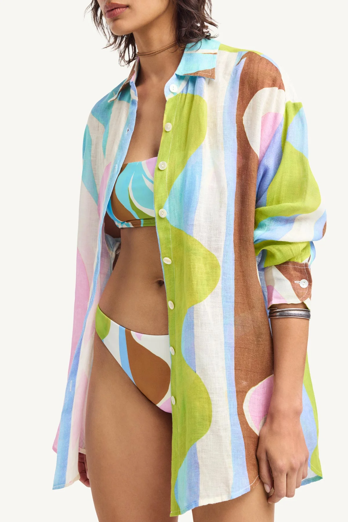 Playa Linen Boyfriend Shirt - Coast Colorblock Ecolinen - Image 3