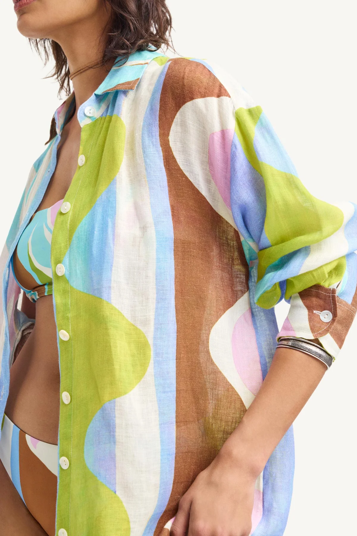 Playa Linen Boyfriend Shirt - Coast Colorblock Ecolinen - Image 5