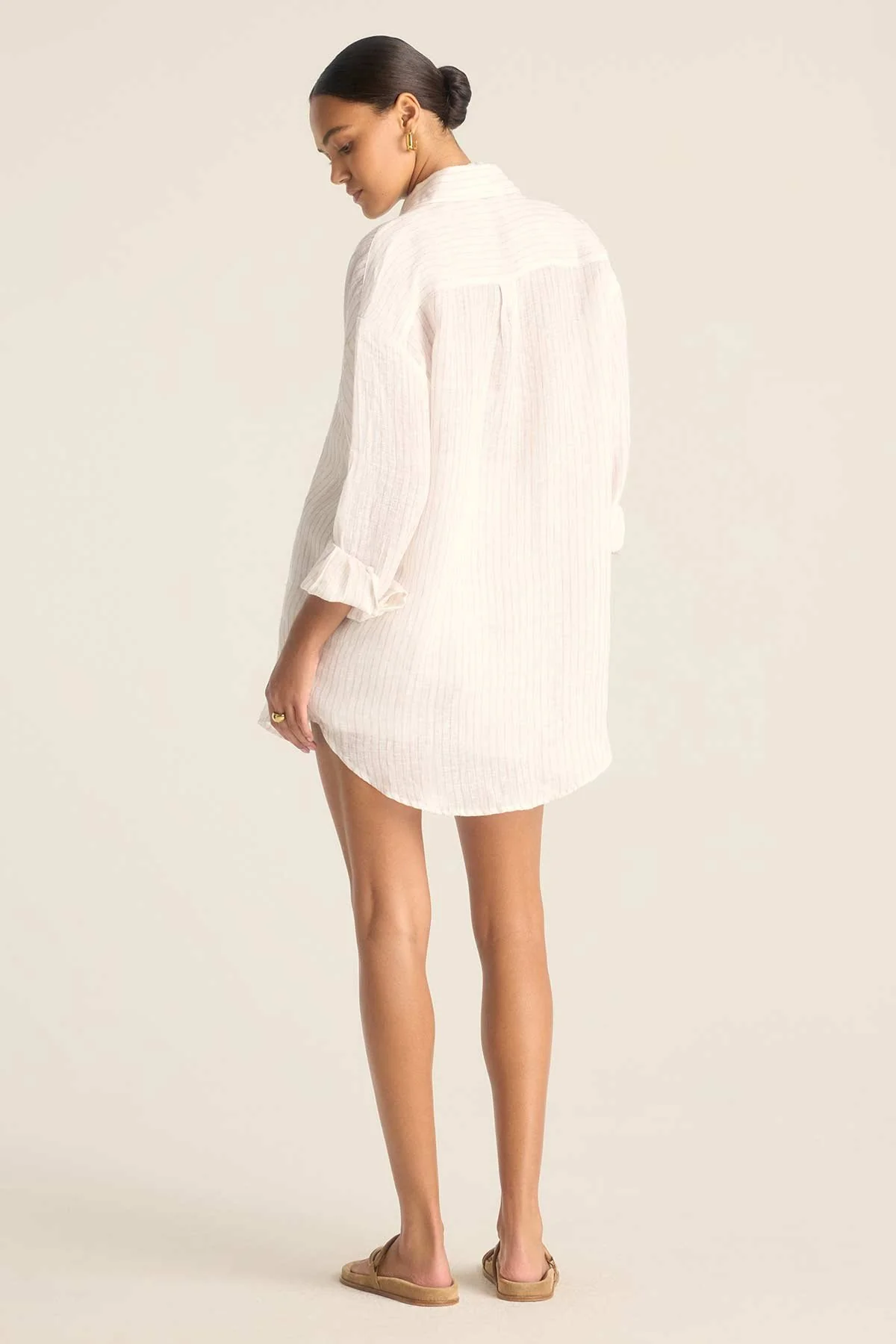 Playa Linen Boyfriend Shirt - Boardwalk Stripe EcoLinen - Image 4