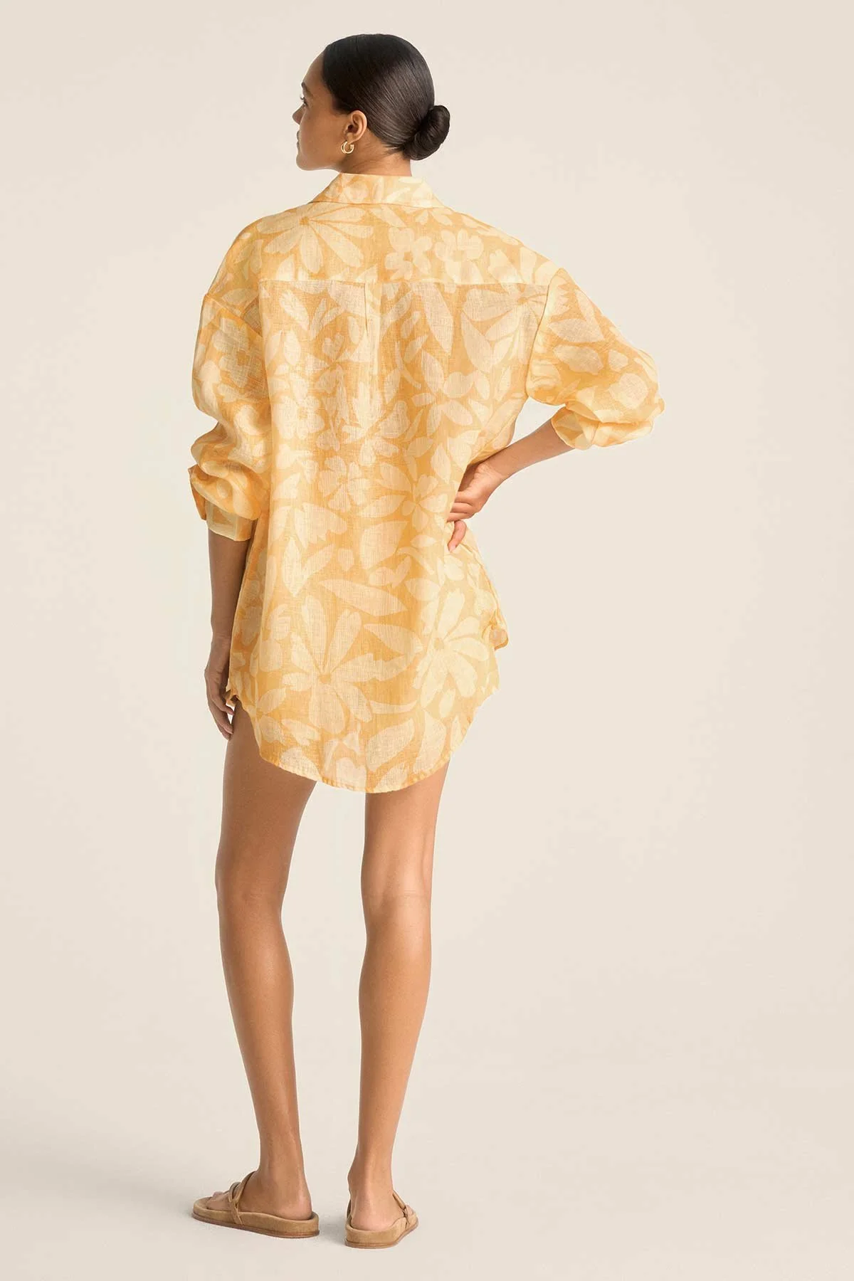 Playa Linen Boyfriend Shirt - Citrus Flower EcoLinen - Image 6