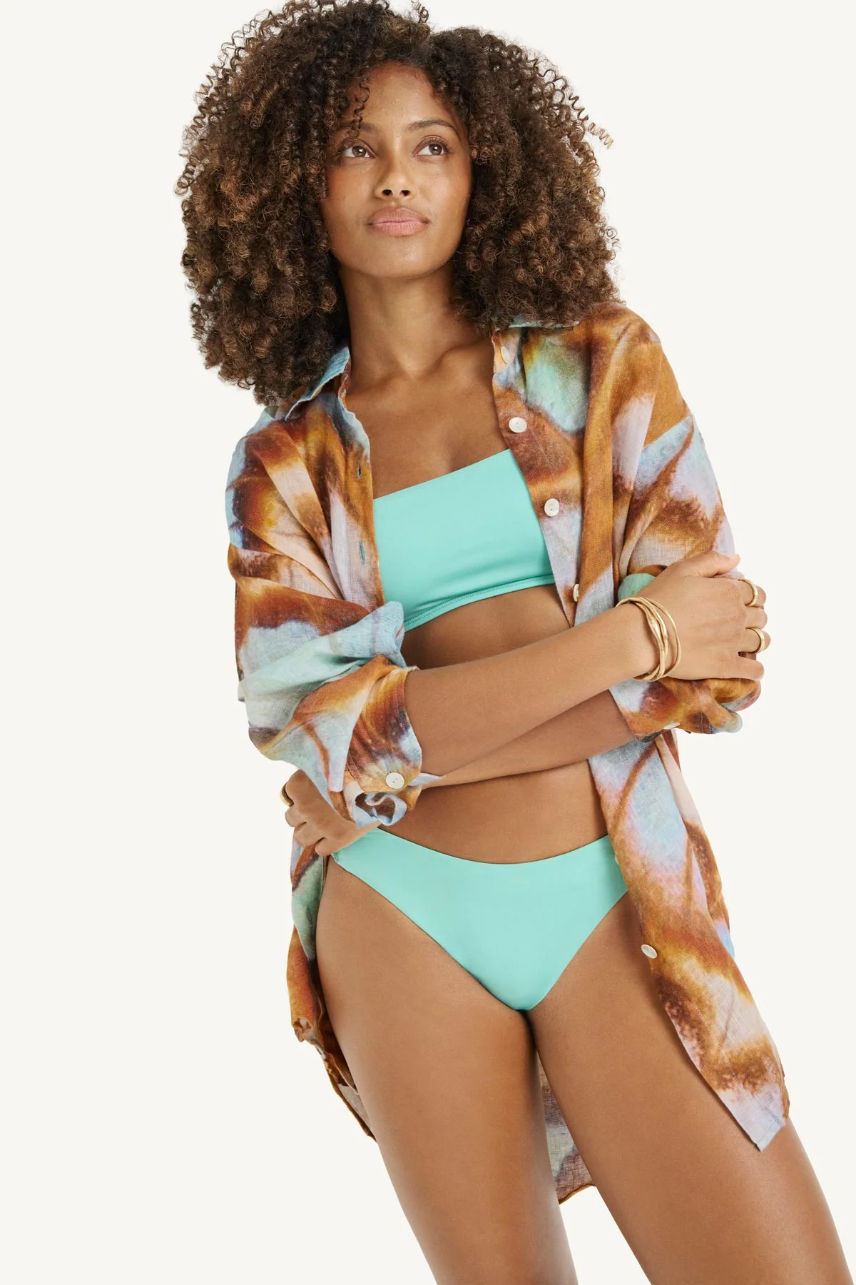Playa Linen Boyfriend Shirt - Malachite Butterfly EcoLinen - Image 2