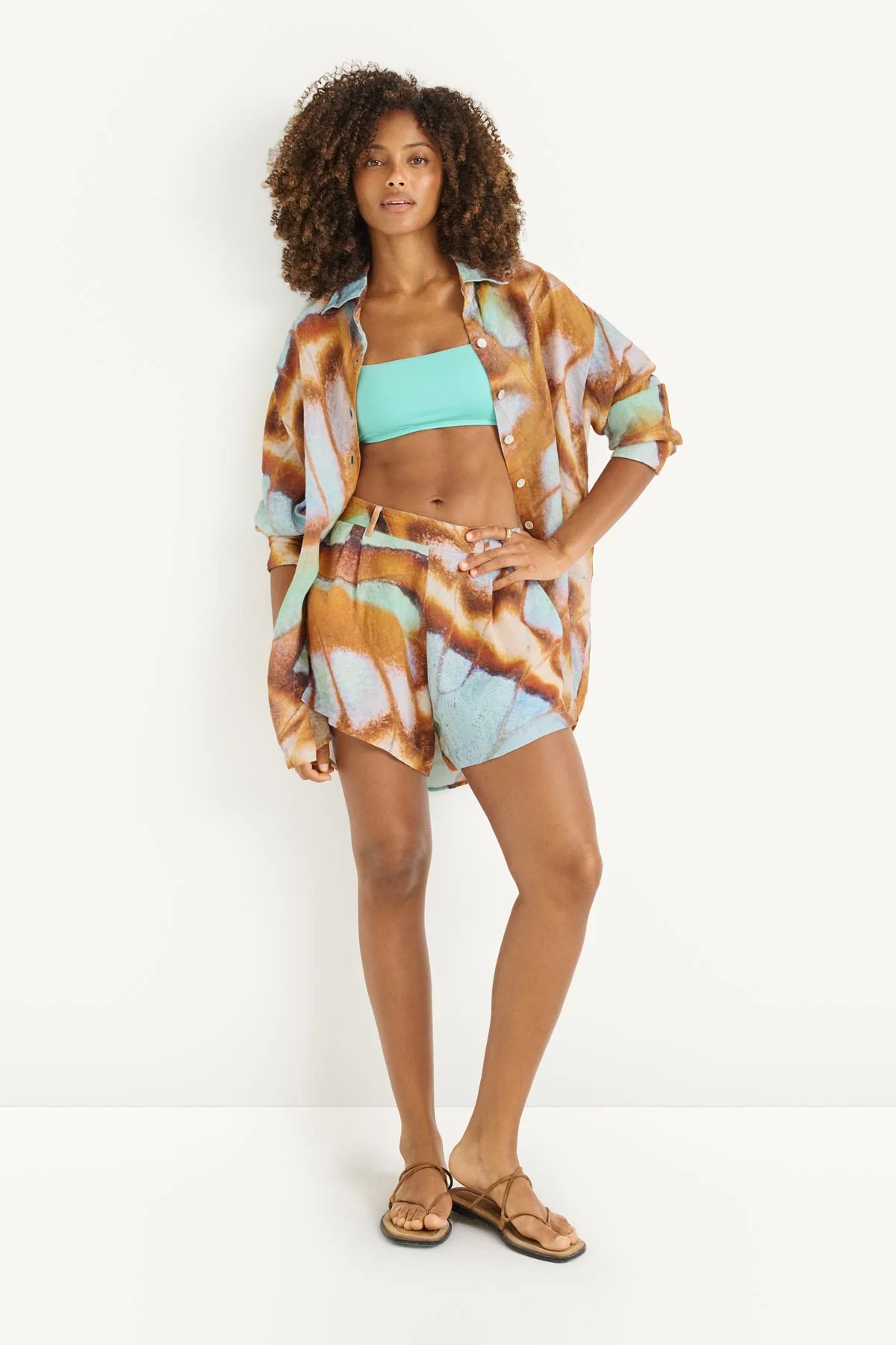 Playa Linen Boyfriend Shirt - Malachite Butterfly EcoLinen - Image 3