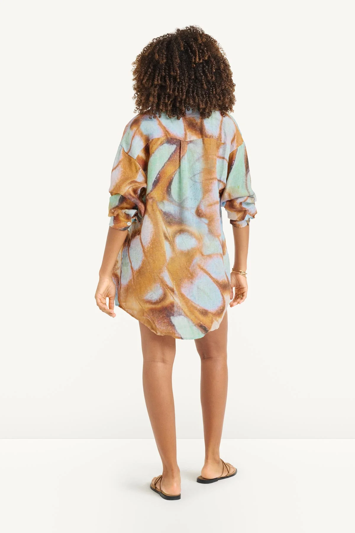 Playa Linen Boyfriend Shirt - Malachite Butterfly EcoLinen - Image 4