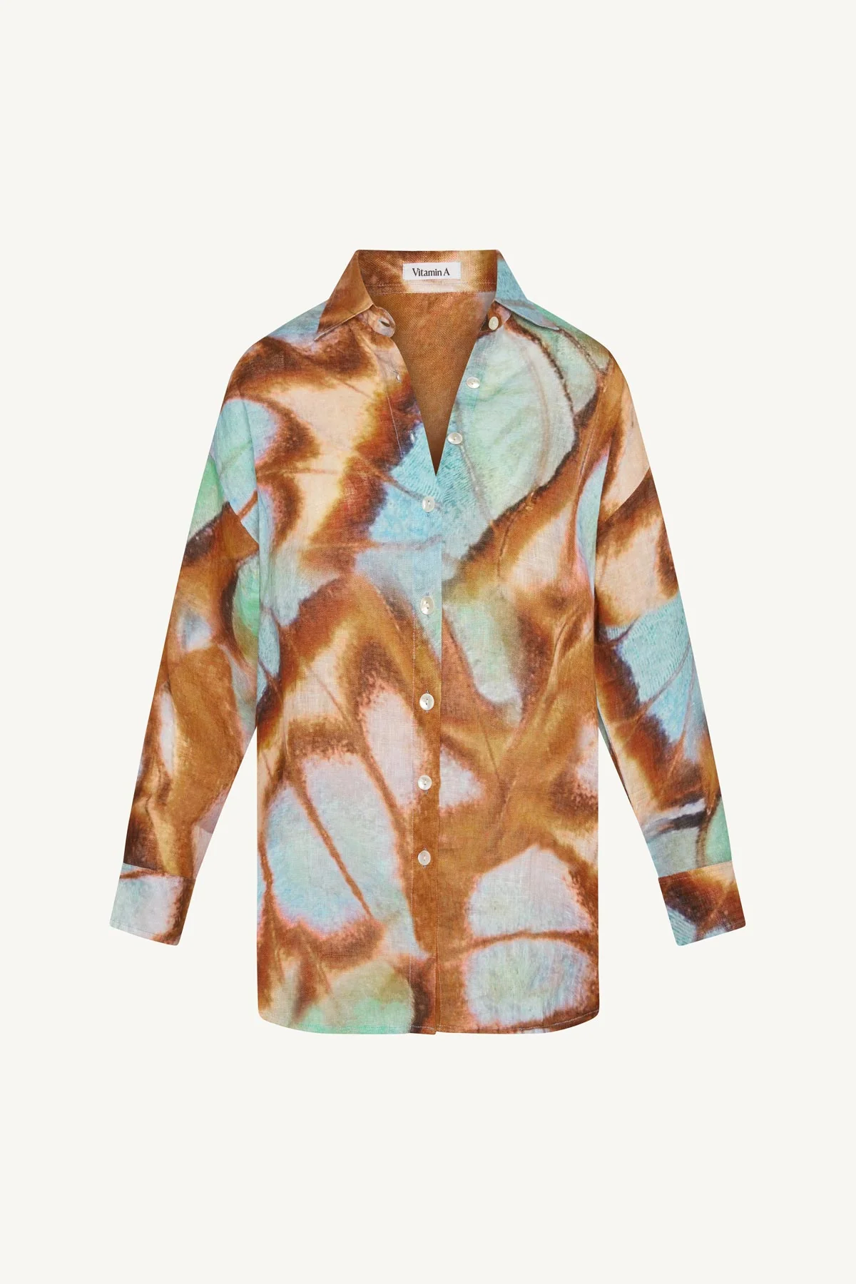 Playa Linen Boyfriend Shirt - Malachite Butterfly EcoLinen - Image 7