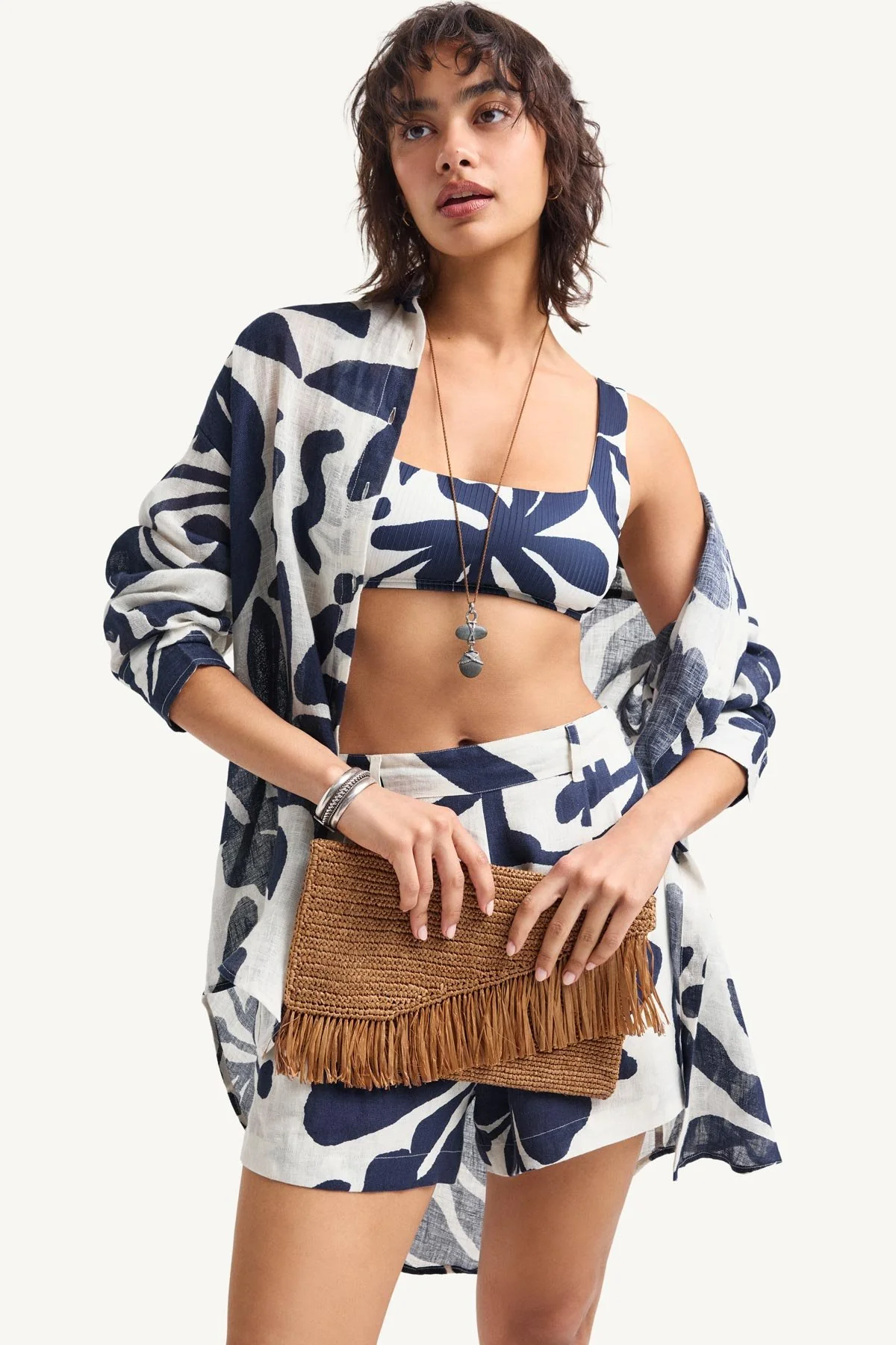 Playa Linen Boyfriend Shirt - Night Flower EcoLinen - Image 3