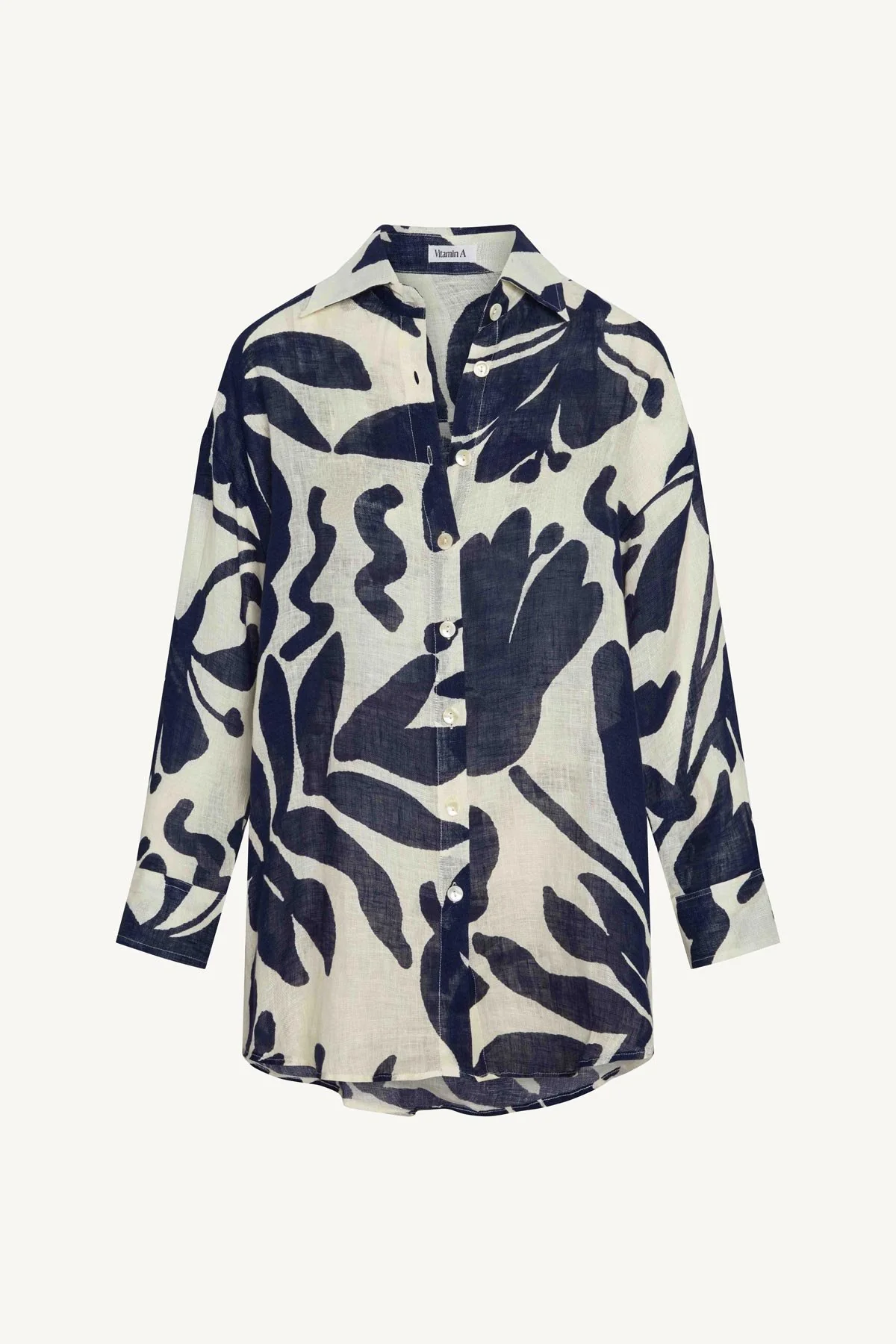 Playa Linen Boyfriend Shirt - Night Flower EcoLinen - Image 5