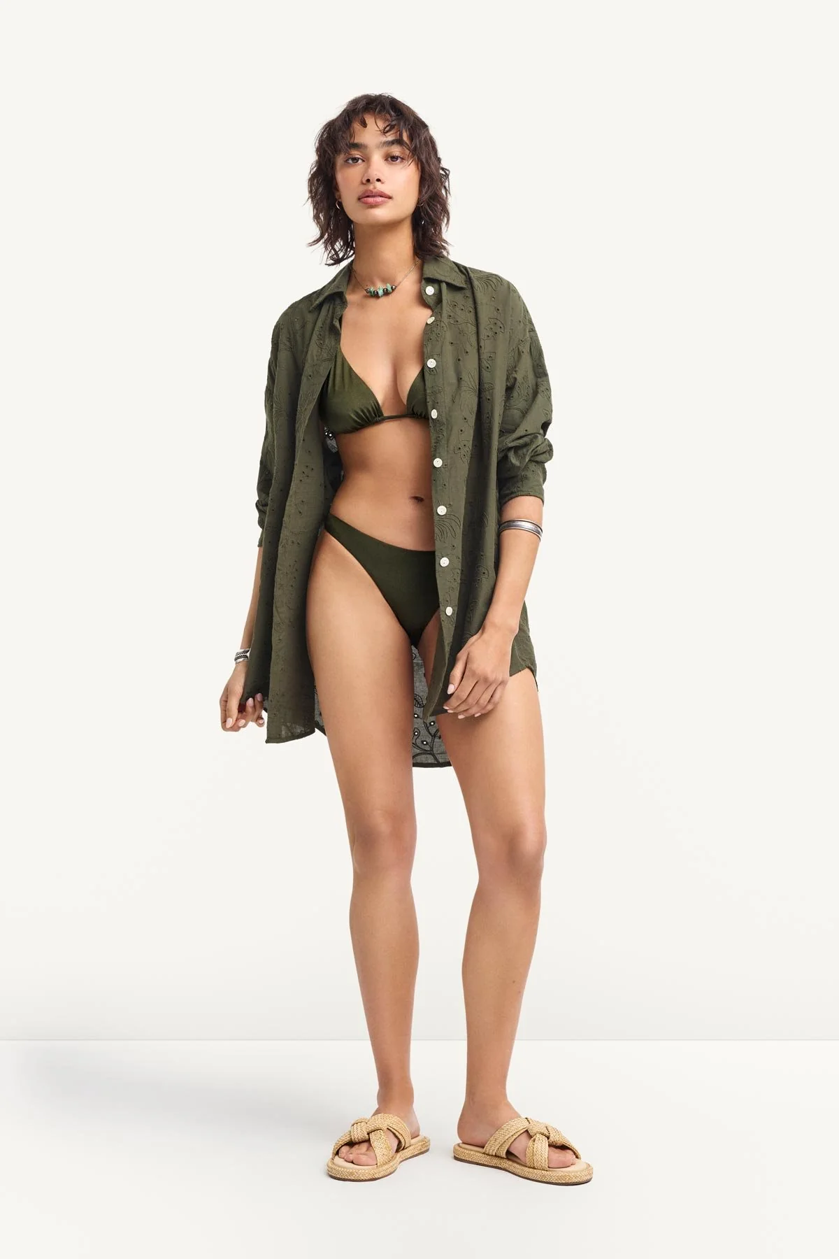 Playa Boyfriend Shirt - Olive Tropical Eyelet - Image 3