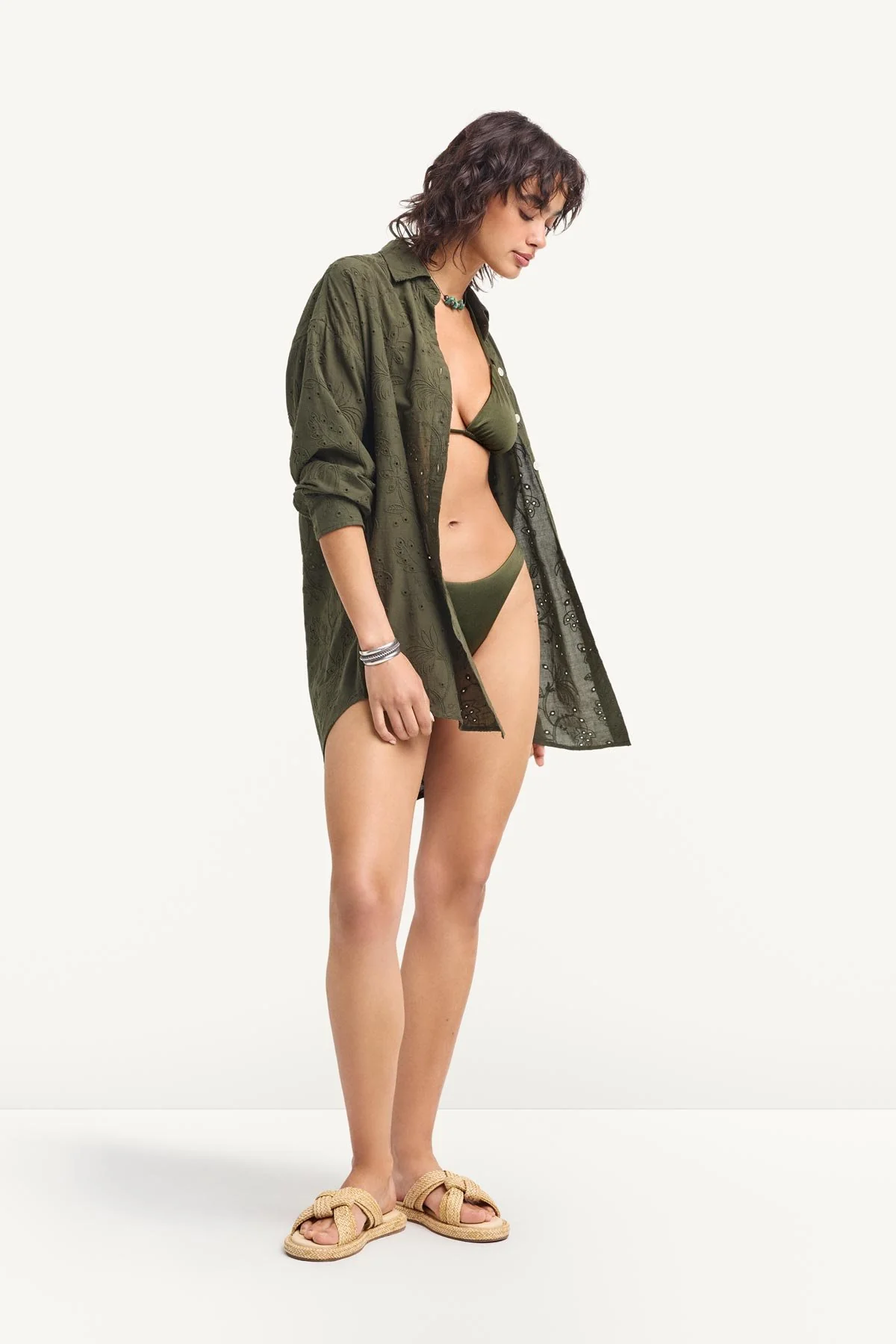 Playa Boyfriend Shirt - Olive Tropical Eyelet - Image 5