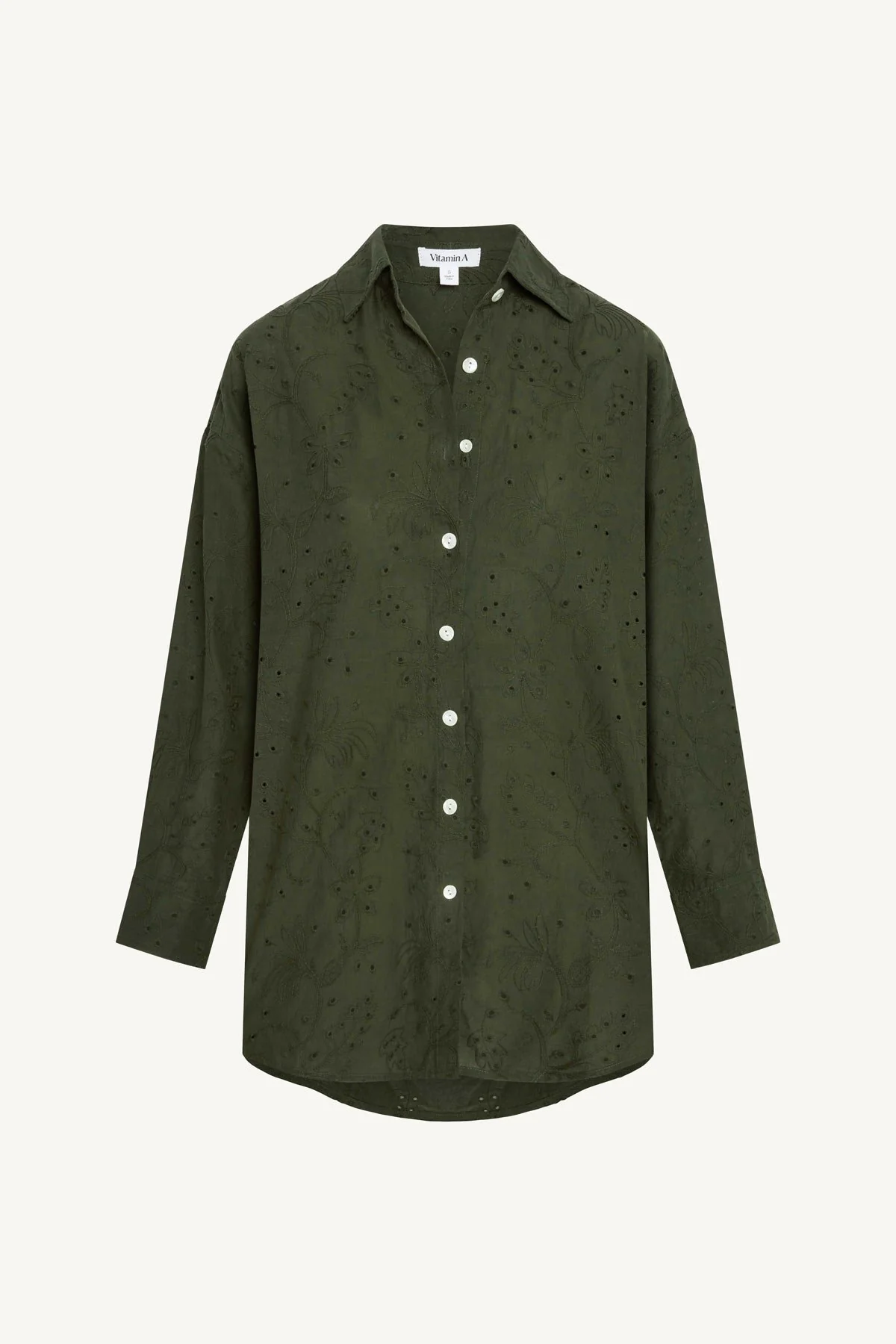 Playa Boyfriend Shirt - Olive Tropical Eyelet - Image 8