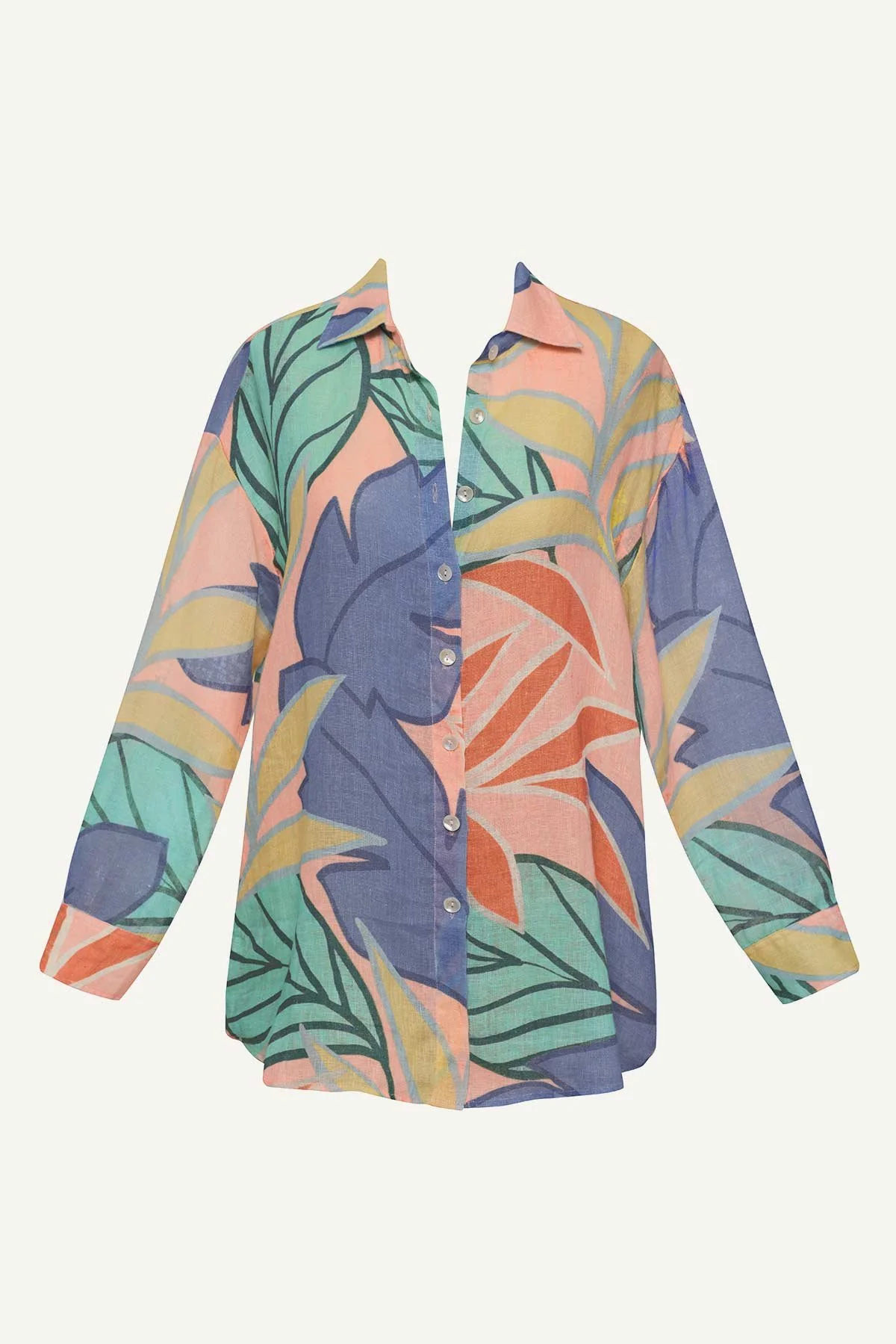 Playa Linen Boyfriend Shirt - Retro Jungle EcoLinen - Image 3