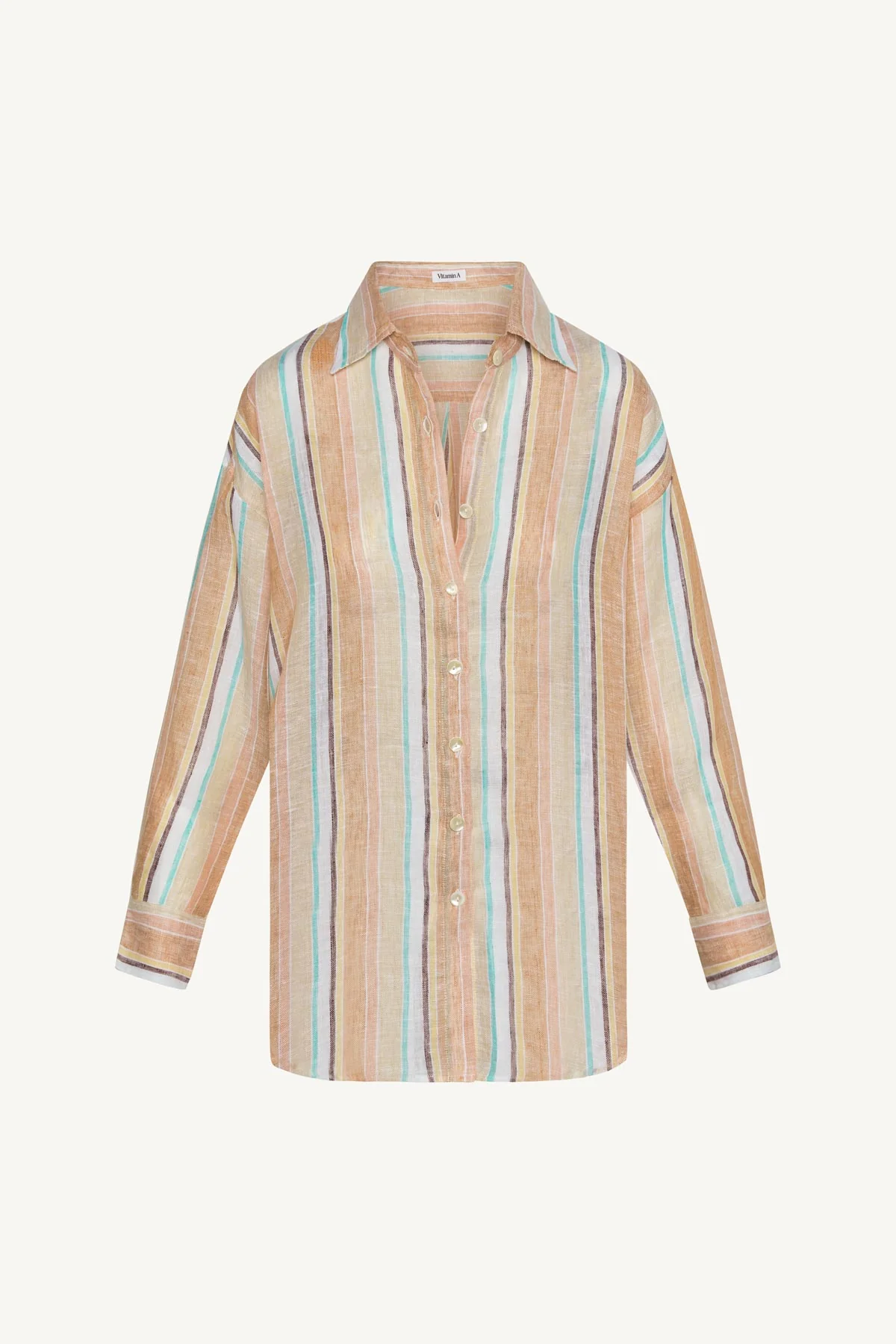 Playa Linen Boyfriend Shirt - Sand Dunes Stripe EcoLinen - Image 4