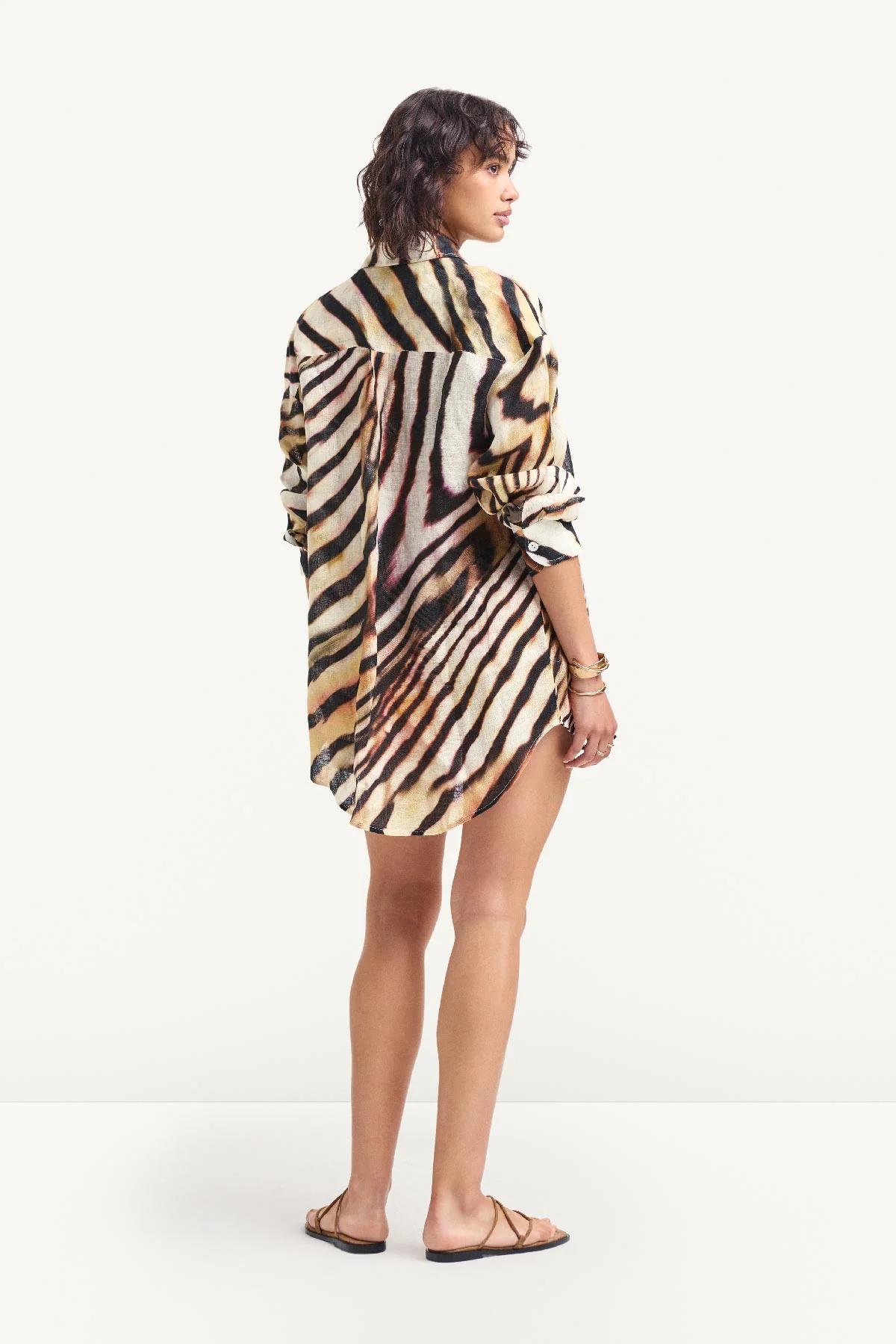 Playa Linen Boyfriend Shirt - Shell Stripe Linen - Image 6