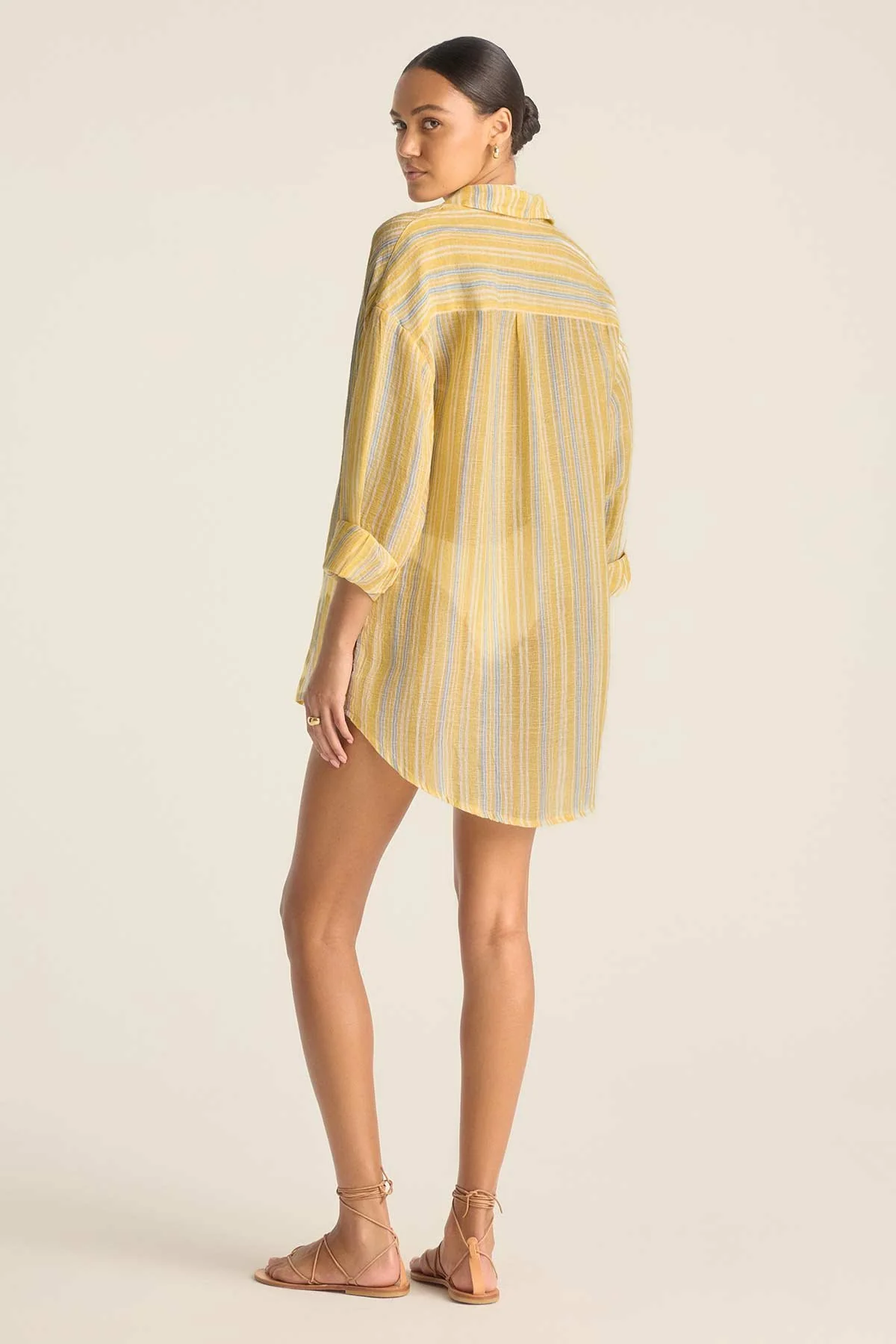 Playa Linen Boyfriend Shirt - Sunny Skies EcoLinen - Image 4