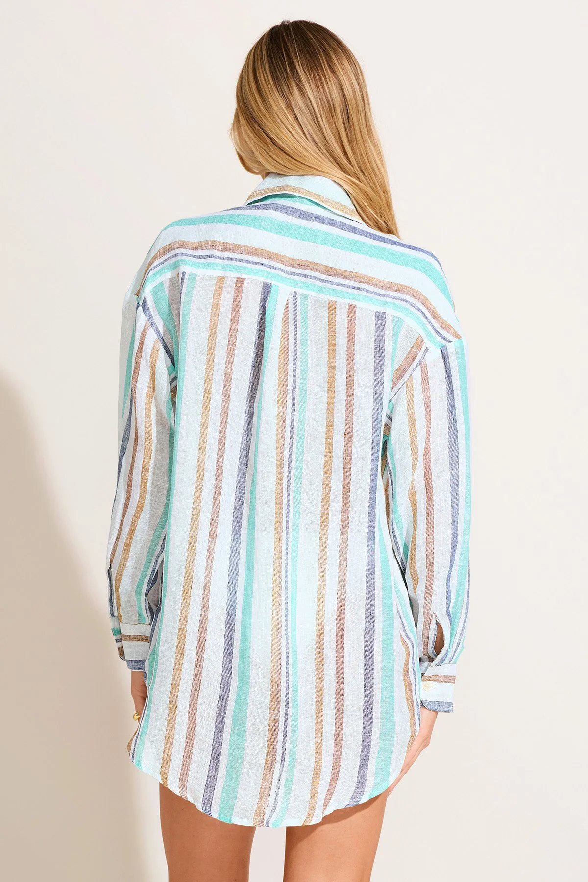 Playa Linen Boyfriend Shirt - Tidal Stripe EcoLinen - Image 4
