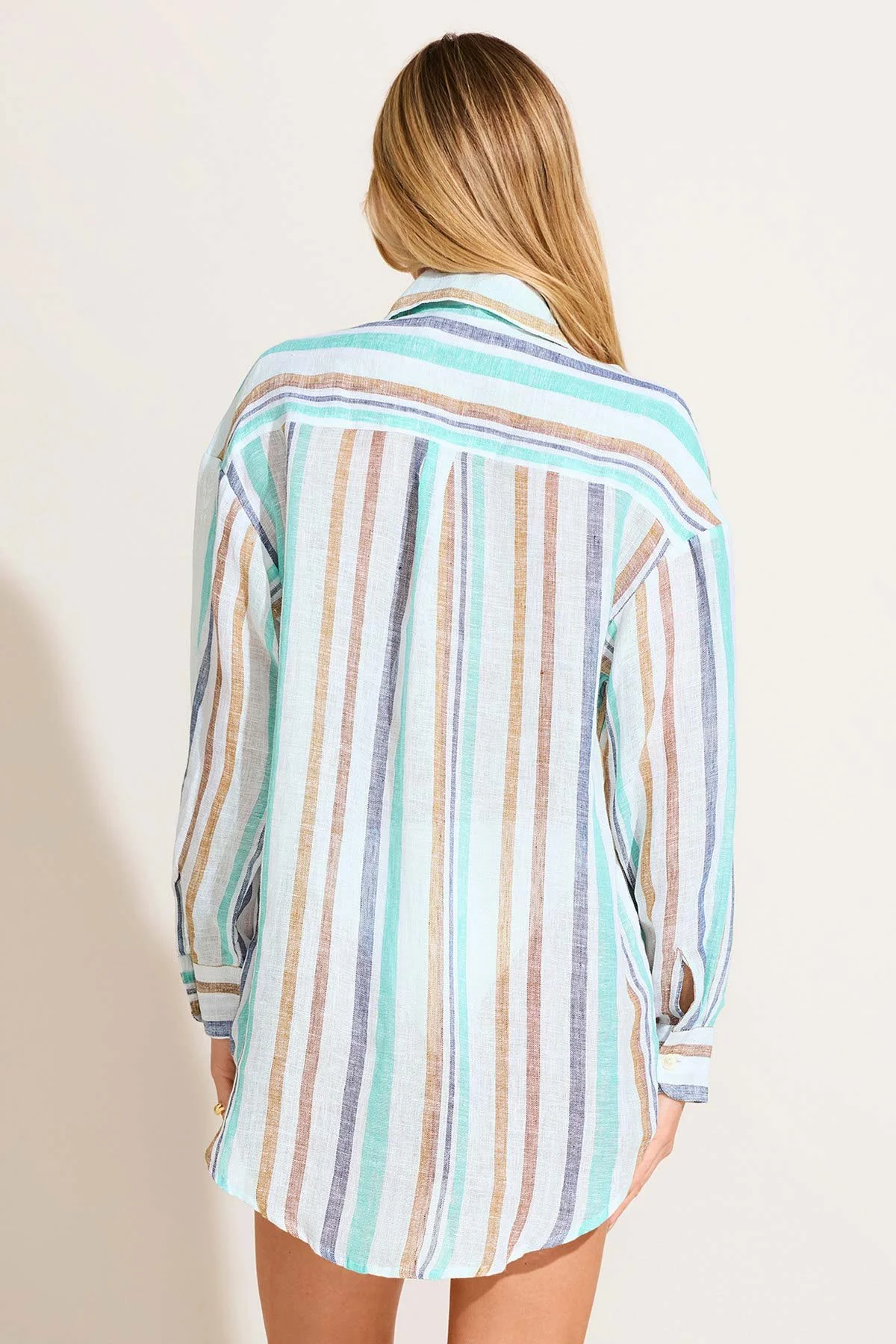 Playa Linen Boyfriend Shirt - Tidal Stripe EcoLinen - Image 5