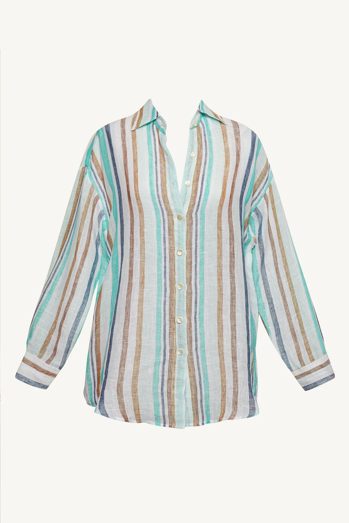 Playa Linen Boyfriend Shirt - Tidal Stripe EcoLinen - Image 6