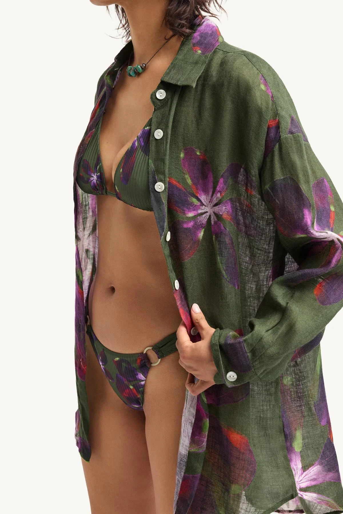 Playa Linen Boyfriend Shirt - Watercolor Orchid Ecolinen - Image 3