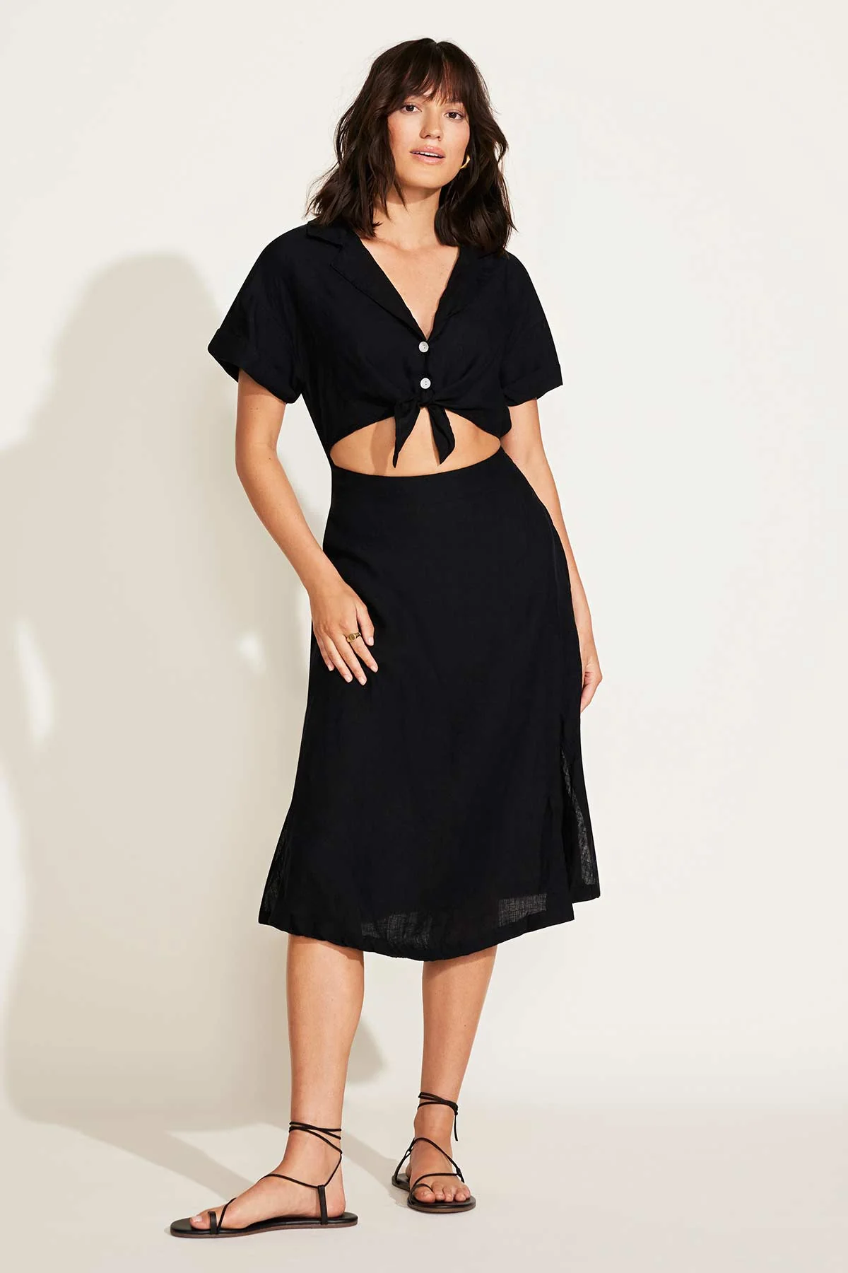 Playa Cut Out Dress - Black EcoLinen - Image 3