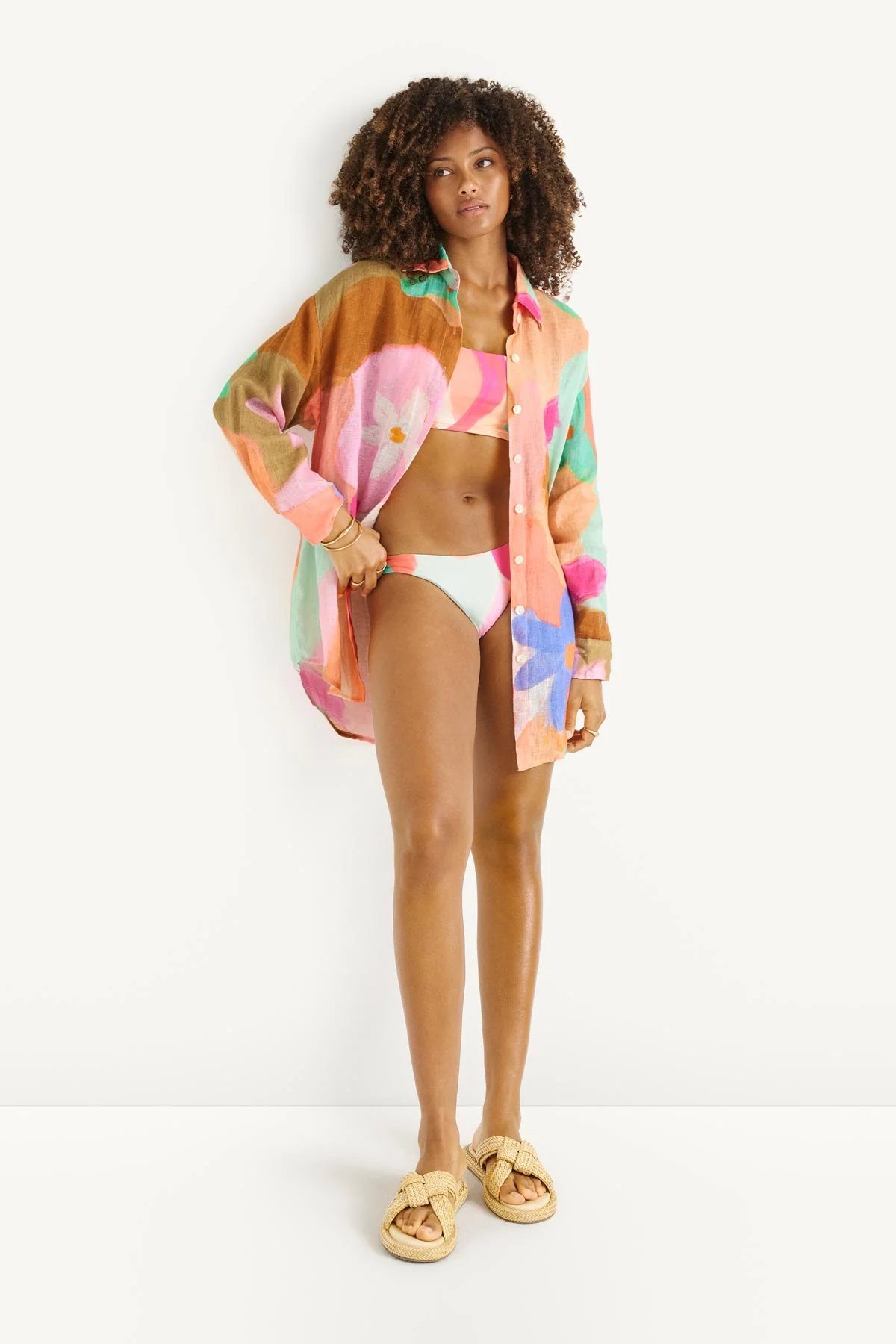 Playa Linen Boyfriend Shirt - In Bloom Colorblock EcoLinen - Image 4
