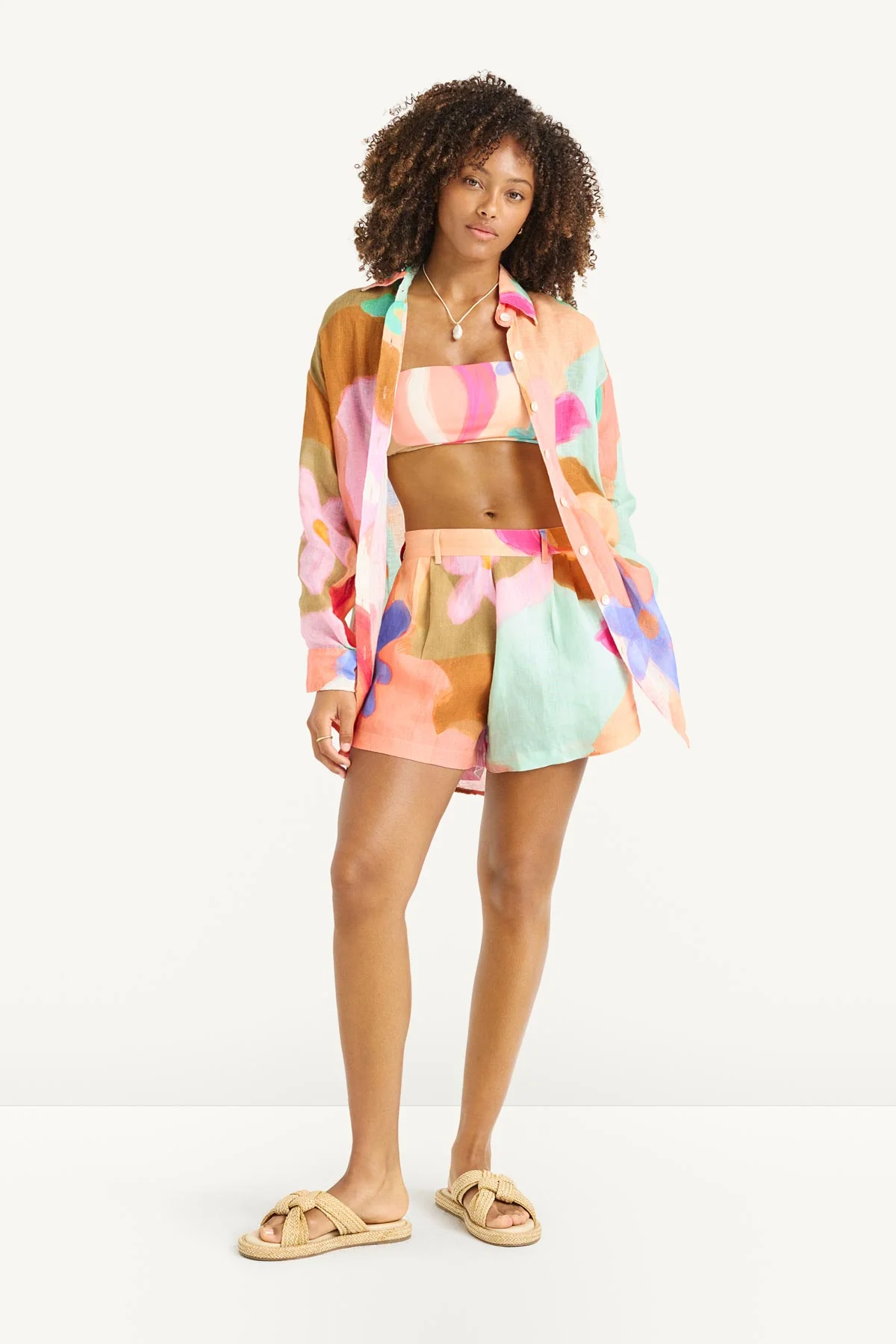 Playa Linen Boyfriend Shirt - In Bloom Colorblock EcoLinen - Image 5