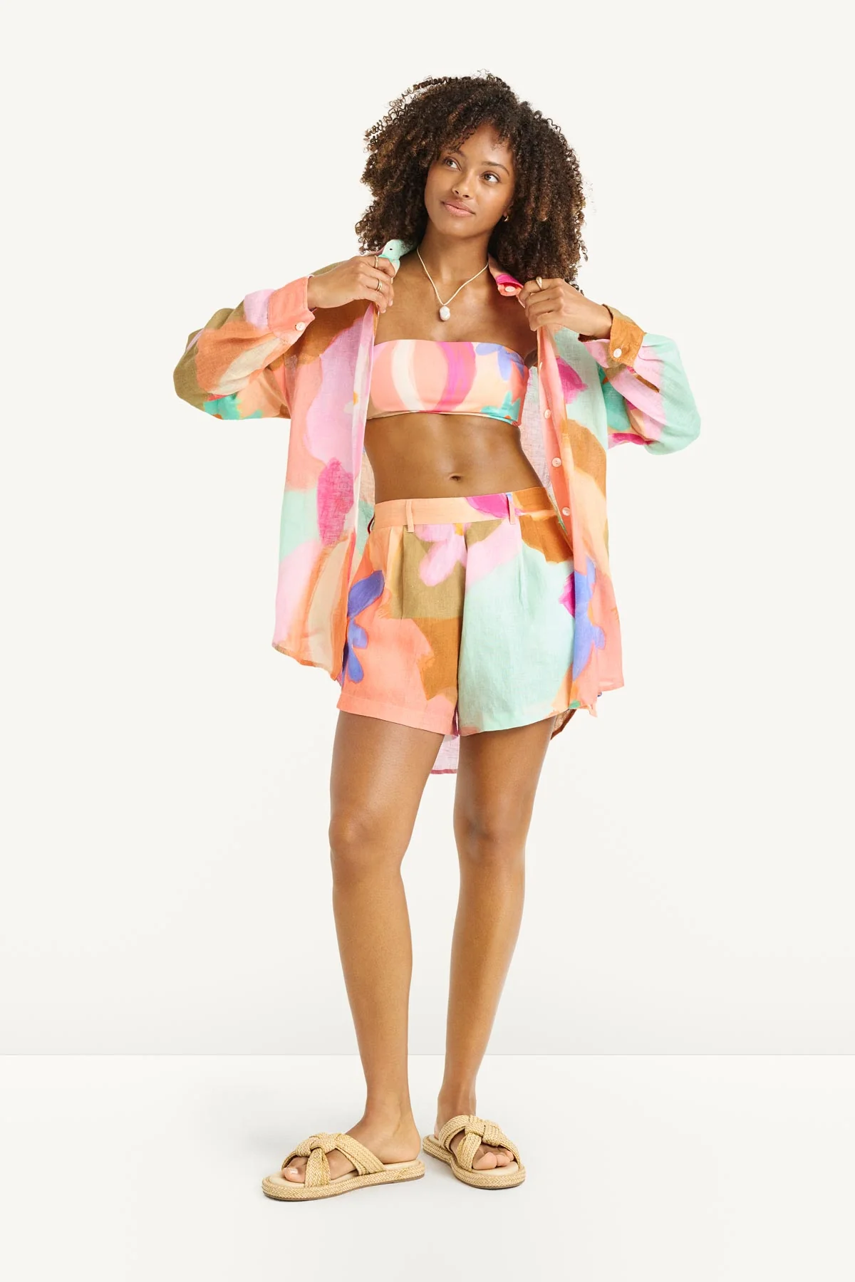 Playa Linen Boyfriend Shirt - In Bloom Colorblock EcoLinen - Image 6