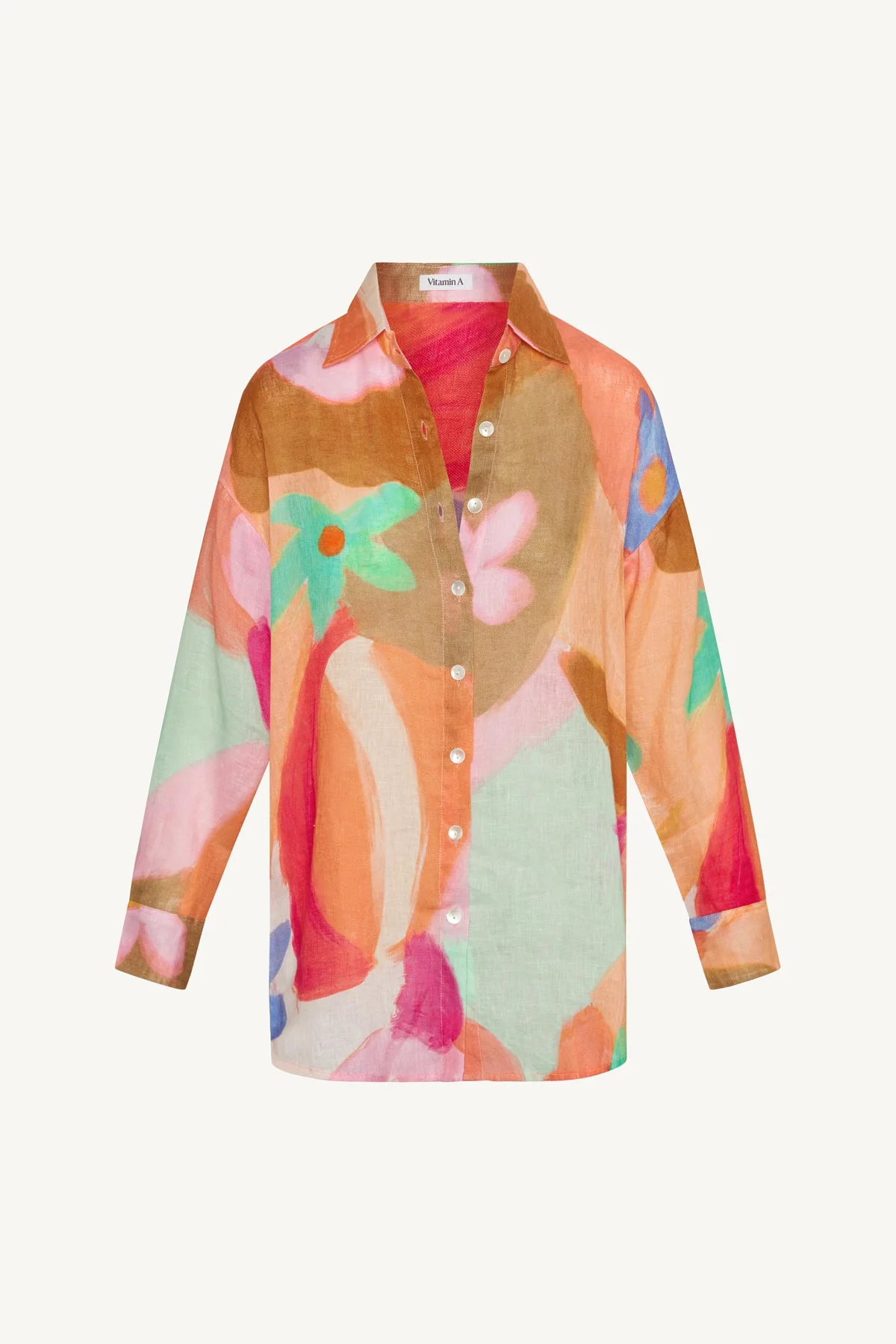 Playa Linen Boyfriend Shirt - In Bloom Colorblock EcoLinen - Image 7