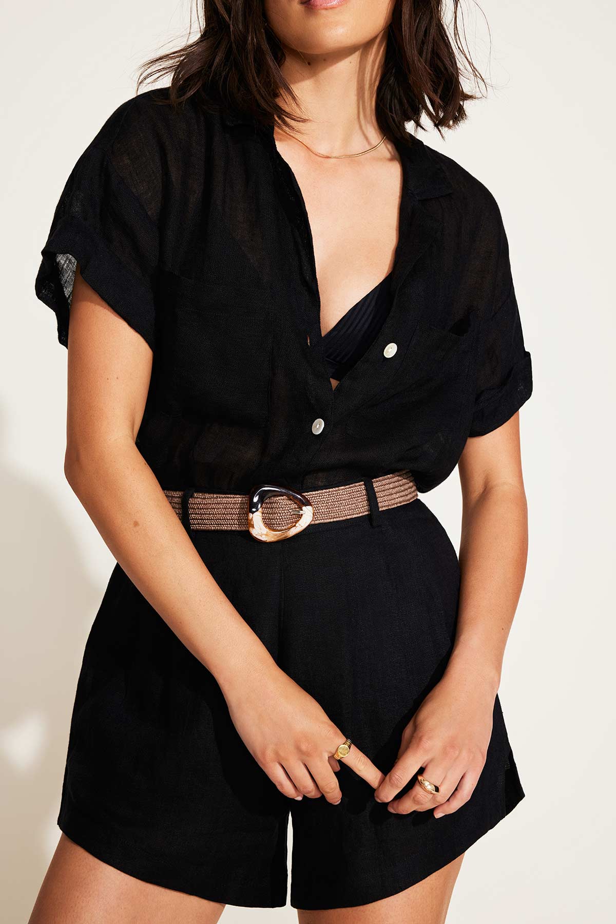Playa Pocket Blouse - Black EcoLinen - Image 3