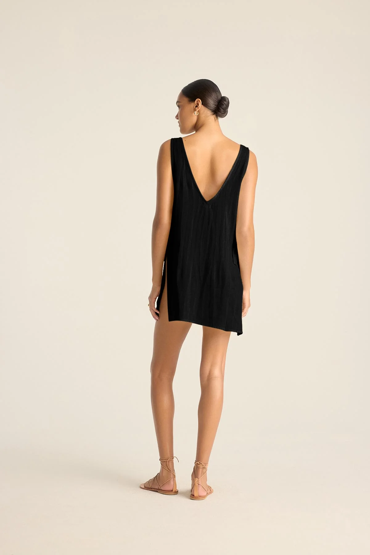 Riviera Mini Dress - Black Crinkle Linen - Image 4
