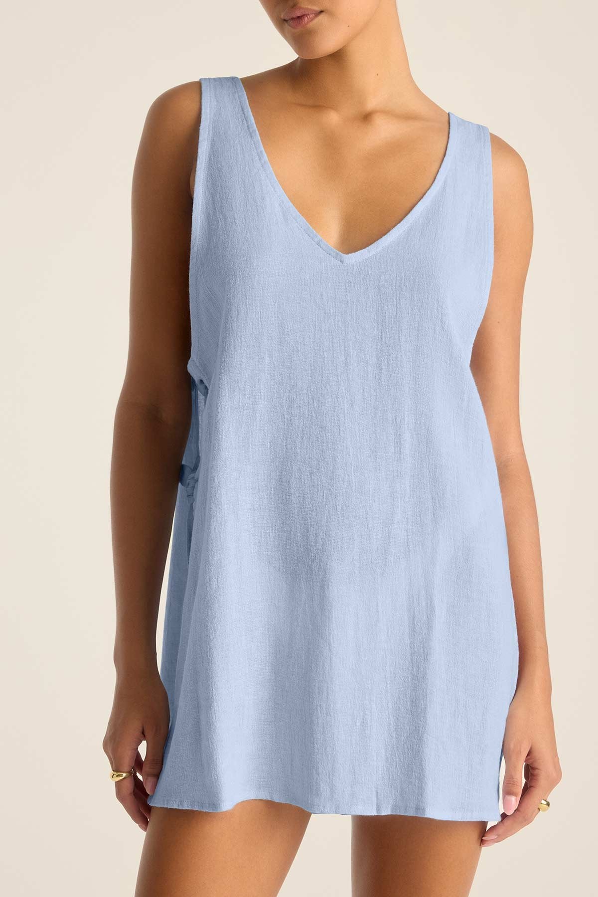 Riviera Mini Dress - Celeste Crinkle Linen - Image 3