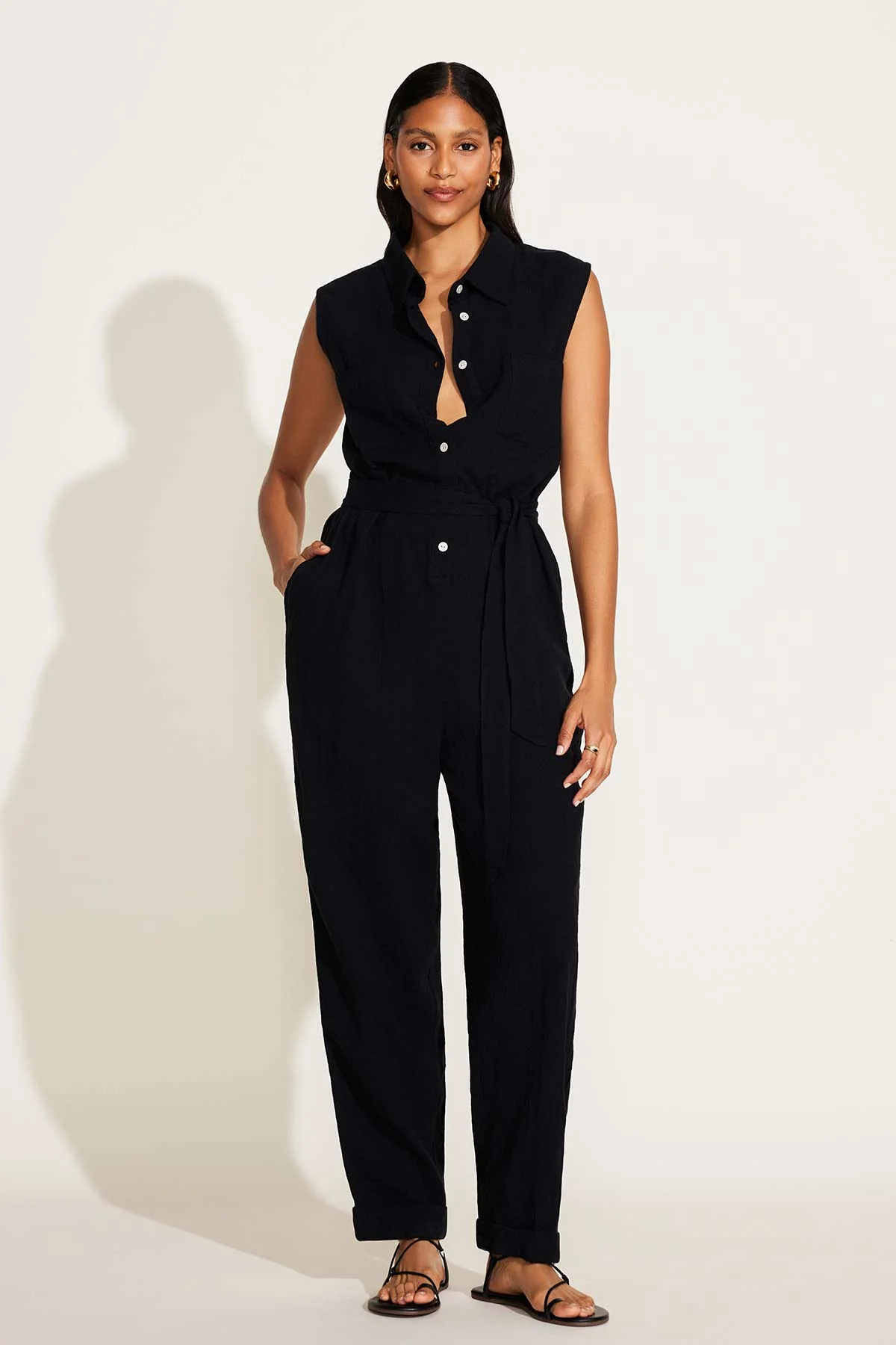 Sabina Jumpsuit - Black Crinkle Linen