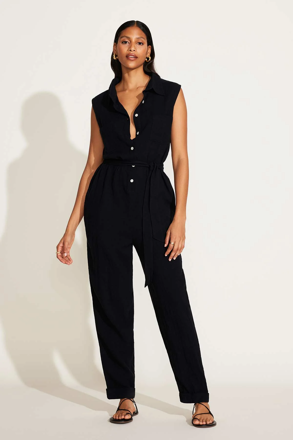 Sabina Jumpsuit - Black Crinkle Linen - Image 3