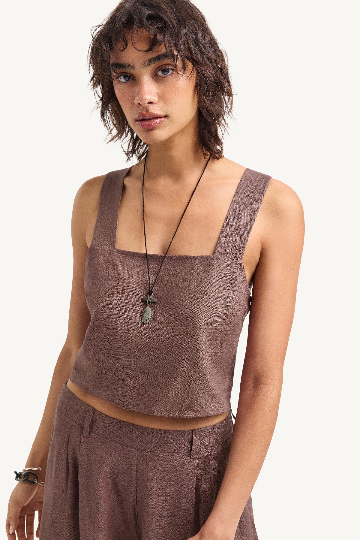 Tallows Crop Top - Mocha EcoLinen - Image 2