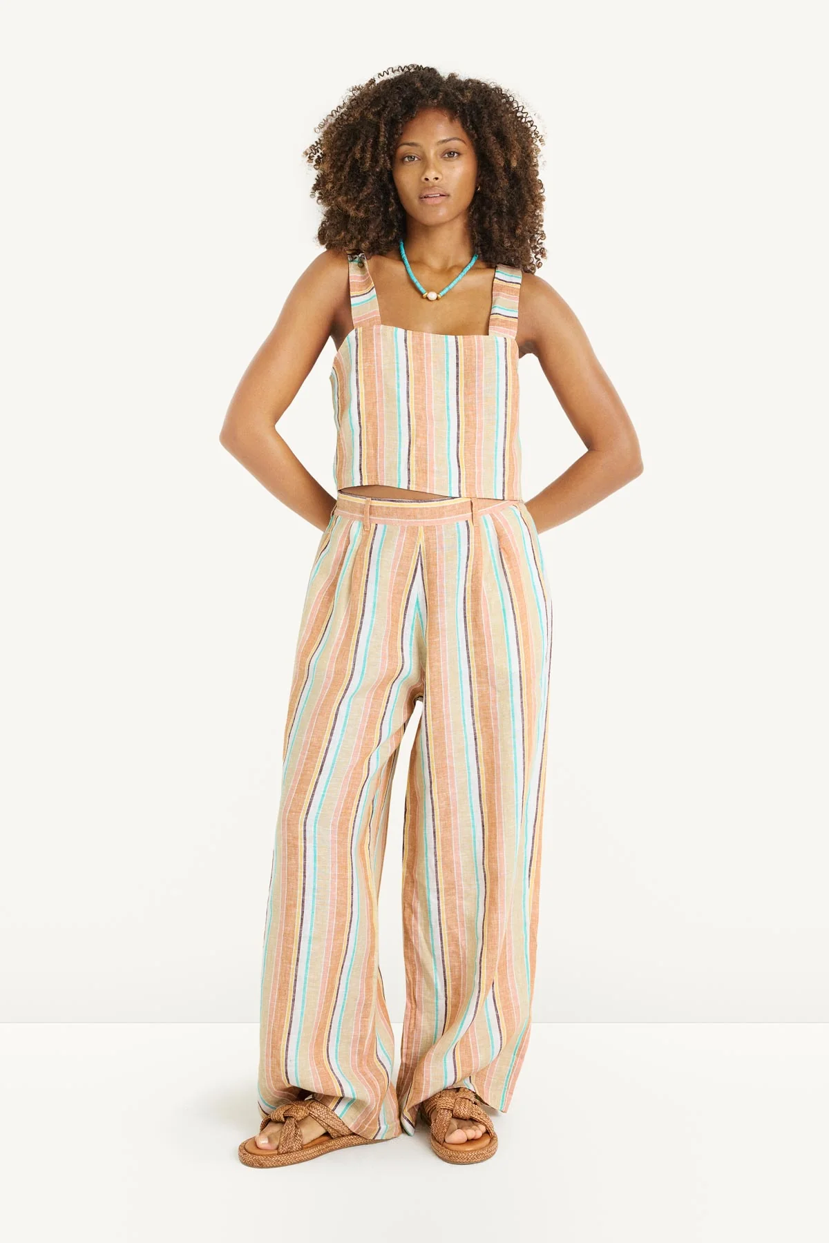 Tallows Crop Top - Sand Dunes Stripe Linen - Image 2