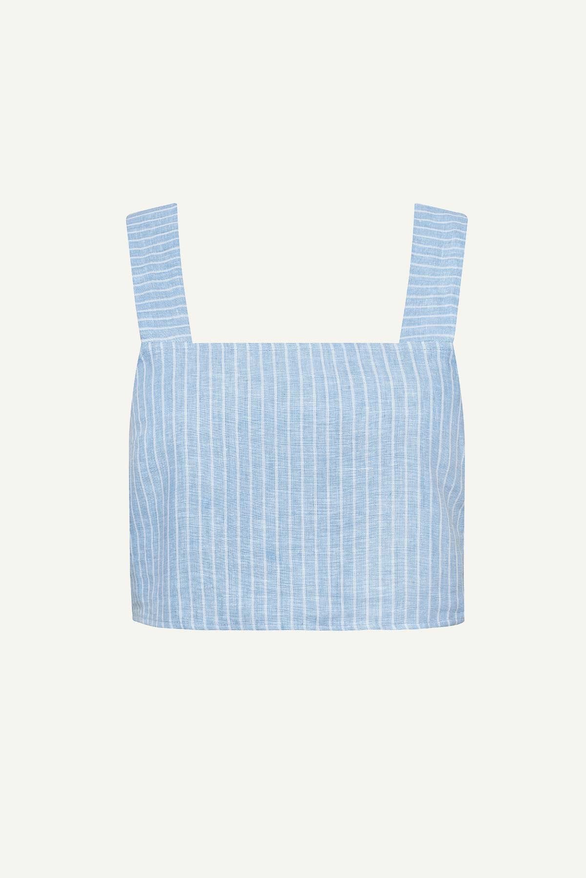 Tallows Linen Crop Top - Summer Stripe EcoLinen - Image 4