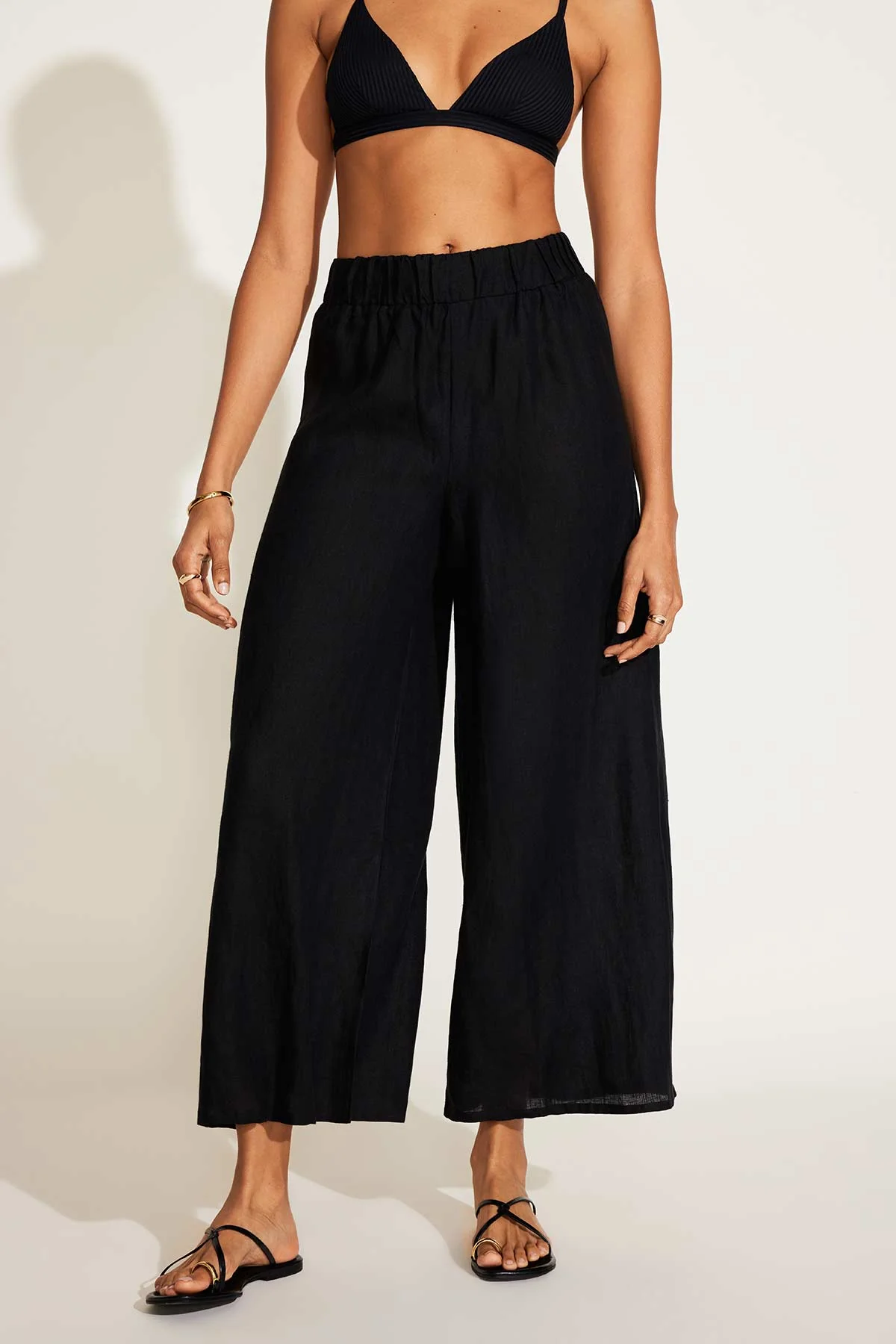 Tallows Linen Wide Leg Pant - Black EcoLinen - Image 3