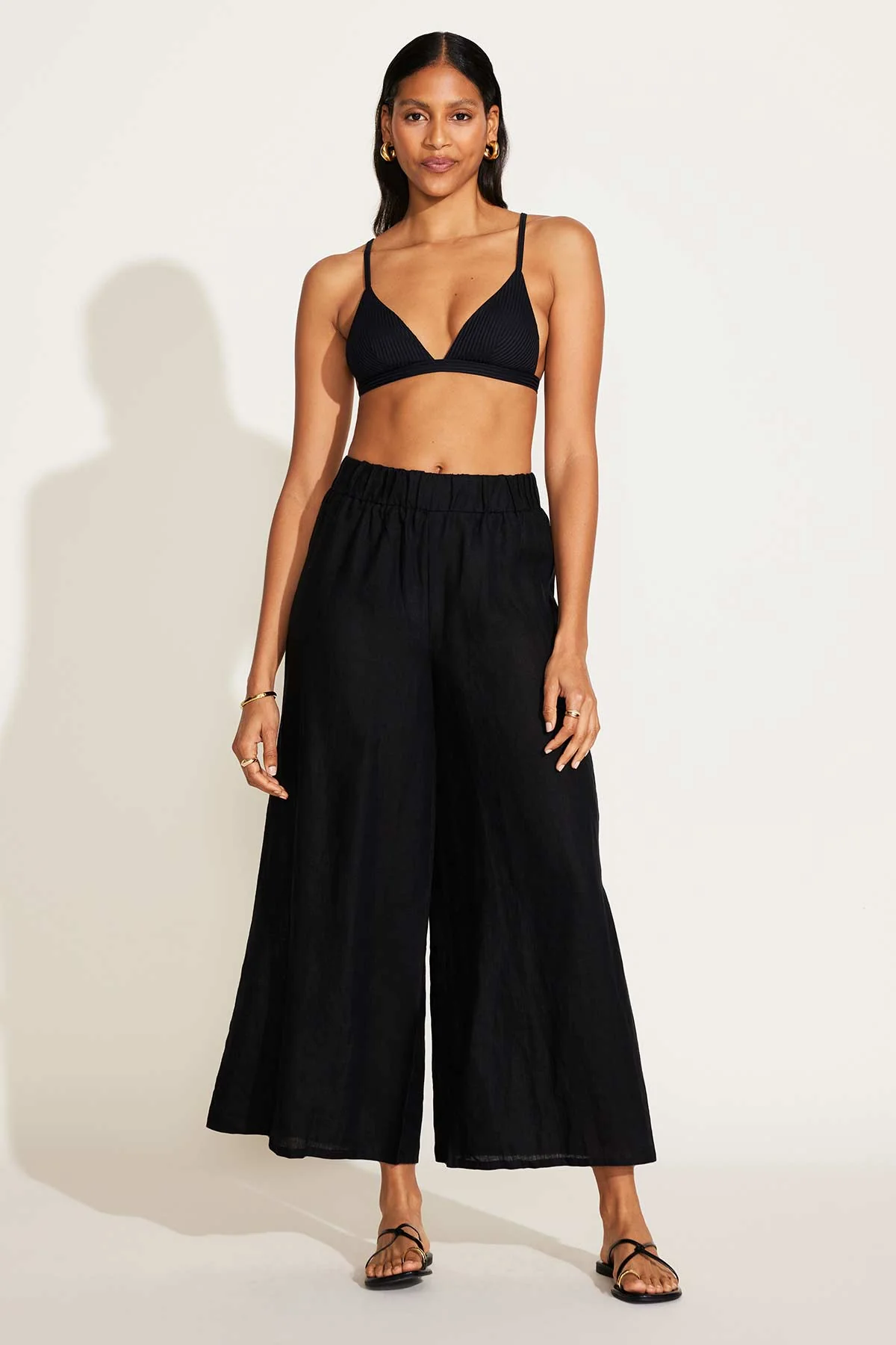 Tallows Linen Wide Leg Pant - Black EcoLinen - Image 4