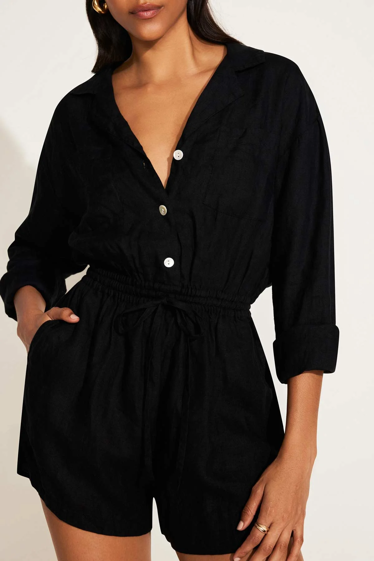 The Getaway Romper - Black EcoLinen - Image 3