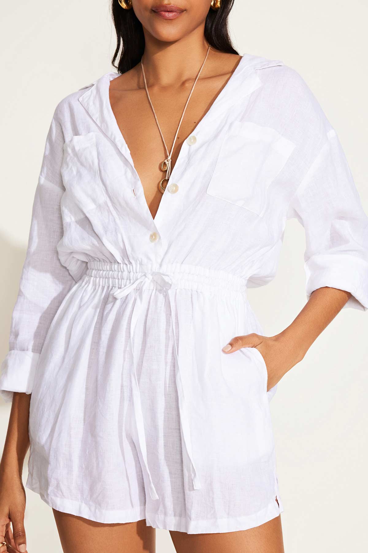 The Getaway Romper - White EcoLinen - Image 2