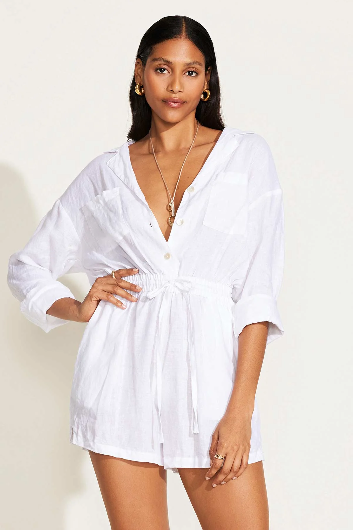 The Getaway Romper - White EcoLinen - Image 4