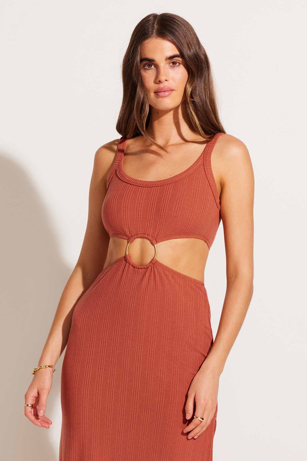 The Icon Cutout Dress - Terracotta Organic Rib - Image 3